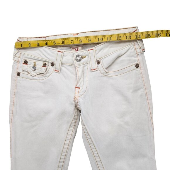 Vtg True Religion Joey Flare Jeans Womens White Ultra Low Rise Y2K Denim Size 27 - Picture 7 of 11